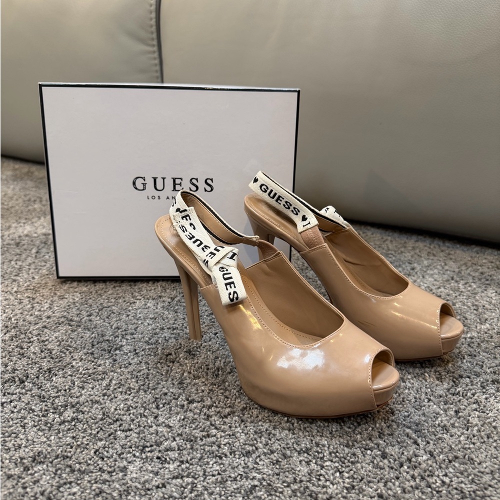 Guess Women's Nude Peep-Toe Slingback Heels
